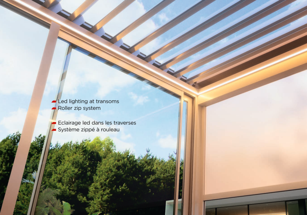 Bioklimaatiline pergola reguleeritavate lamellidega katus